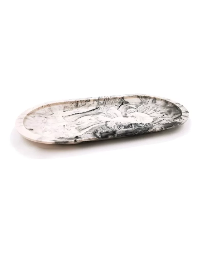 Flache Schale aus Gips schwarz - ovale Dekorschale, Schmuckschale & Seifenschale marmoriert