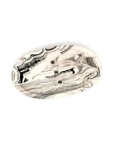Ovale Seifenschale aus Gips - Seifenablage & Seifentropfer marmoriert - von oben fotographiert