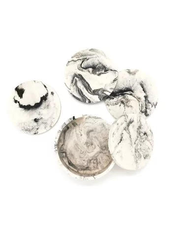 Runde Untersetzer und Halter aus Gips - Glas-Unterleger marmoriert - Alle Untersetzer und der Untersetzerhalter auf einem Bild