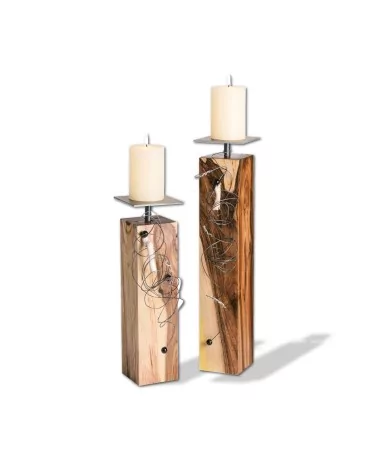 Set Kerzenständer & Dekoständer Nussbaum Holz - Helene mit Kerzen