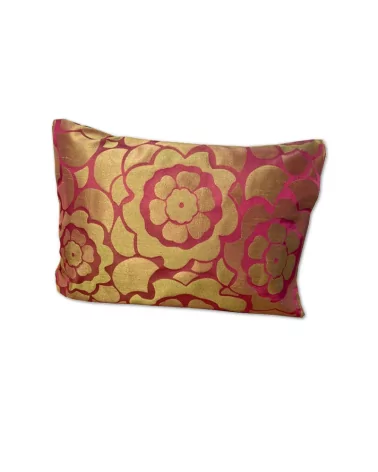 Edel Überzug & Kissen Viscose - hellgrüne Blume auf pink 30 x 50