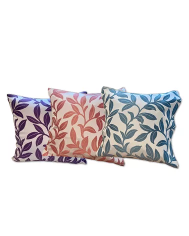 3er Set Baumwoll-Kissen - farbige Blätter auf weiss