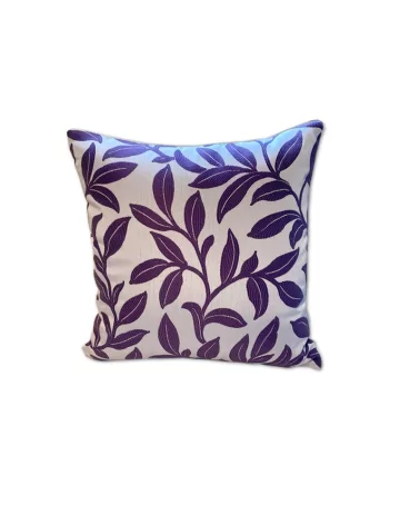 Baumwoll-Kissenbezug - violette Blätter auf weiss
