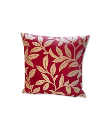 Viscose-Kissen - goldige Blätter auf rotem Grund vorne