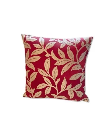 Viscose-Kissen - goldige Blätter auf rotem Grund vorne