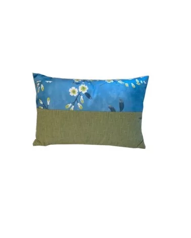 Edel Überzug & Kissen Baumwolle - Blumen auf blau Rückseite