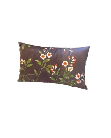Edel Überzug & Kissen Baumwolle - Blumen auf braun Vorderseite